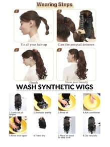 Claw Clip Ponytail Extension  Clip in Wavy Ponytail Hair Extensions Long Pony Tails for Women Extensions Wave Hairpiece - Dark Brown - View 7