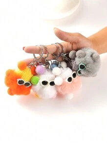 1 件绒球吊饰钥匙扣仿兔毛多色毛绒金属钥匙扣包包配件手机吊坠汽车钥匙扣学生适用时尚女生适用女士情人节汽车饰品女款 - 彩色 - 查看 2