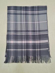 1pc Fringe Grid Pattern Patchwork Poncho Shawl With Tassel Hem, Warm For Autumn And Winter Daily Wear - Multicolor - View 2