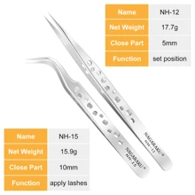 2入組nagaraku專業睫毛延長鑷子nh-12和nh-15,用於分體睫毛黑鑷子不鏽鋼 - 銀色 - 查看 4
