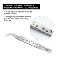 2入組nagaraku專業睫毛延長鑷子nh-12和nh-15,用於分體睫毛黑鑷子不鏽鋼 - 銀色 - 查看 8