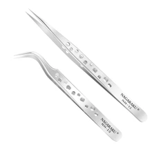 2入組nagaraku專業睫毛延長鑷子nh-12和nh-15,用於分體睫毛黑鑷子不鏽鋼 - 銀色 - 查看 2
