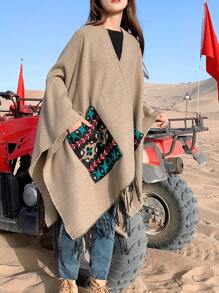 件女式壓克力口袋分體圍巾，適合所有季節 - 彩色 - 查看 2