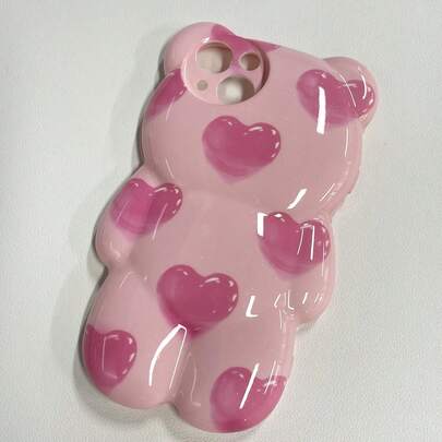 Ốp lưng điện thoại hình trái tim màu hồng dễ thương, độc đáo, ngộ nghĩnh, thiết kế hình gấu bông 3D, tương thích với iPhone, chống nước, chống sốc, chống rơi, chống trầy xước, quà tặng sinh nhật dễ thương.