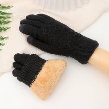 1雙男性雙層絨面加厚暖手指手套 - 黑色 - 查看 5