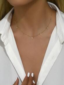 1 件简约矩形吊坠项链，适合女性日常服装搭配和送礼 - 金黃色 - 查看 5