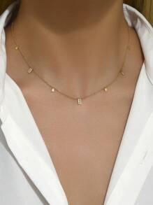 1 件简约矩形吊坠项链，适合女性日常服装搭配和送礼 - 金黃色 - 查看 1