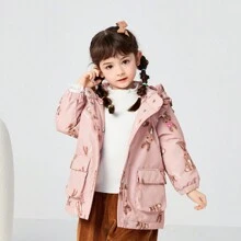 Balabala Áo khoác chần bông có mũ trùm đầu có dây kéo giữ nhiệt cho cô gái trẻ - Hồng - Xem 1