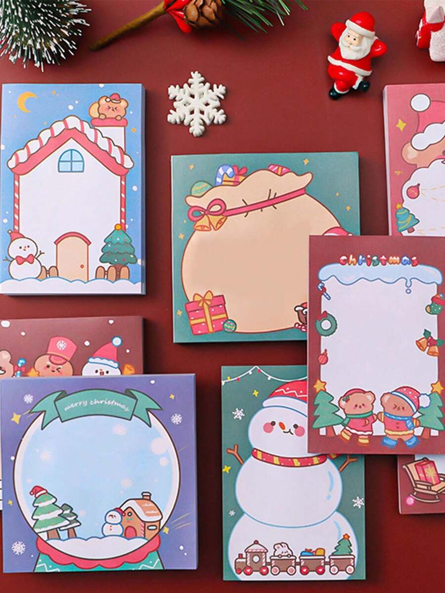 4pcs/set Random Cartoon Christmas Theme Sticky Notes, Memo Pad For Message Taking, Learning - Multicolor - View 1