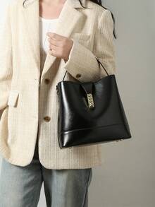 Black Simple Large Capacity Fashion Handbag - Black - View 3