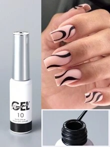 1盒8毫升黑色线条绘画凝胶指甲油，涂鸦条纹法式设计半永久指甲油，可卸除UV凝胶，适用于DIY美甲，沙龙级美甲 - 黑色 - 查看 2