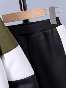 男童拼色暖色連帽衫和運動長褲 - 黑色 - 查看 5