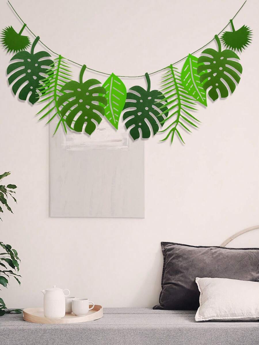 1pc Felt Leaves Garland For Party Decoration - Green - View 1