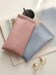 MIYIN 1 Piece Soft PU Sunglasses Pouch Holder Organizer Storage For Daily- Portable Squeeze Top Leather Glasses Case Minimalist Solid Color Anti-Scratch Glasses Storage Bag Eyewear Accessories Sunglasses, Sunglasses, Reading Glasses, Myopia Glasses, Astigmatism Glasses Storage Bag For Men And Women Back To School School Bag Travel Essentials Travel Organizer For Beach Summer Vacation - Pink - View 2