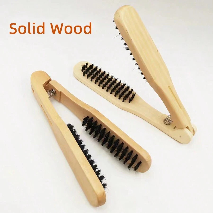 1個豬鬃直髮器和捲髮器v梳,附有木折疊梳子,離子陶瓷平鐵 - 彩色 - 查看 1