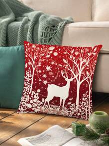 1入紅色聖誕麋鹿紋枕套(不包含內芯),現代風格亞麻材質45cm * 45cm / 17.72in * 17.72in 單面印刷拉鍊封閉柔軟裝飾靠墊套,作為節日枕頭,適用於秋冬新品,適合聖誕節 - 紅白色 - 查看 4