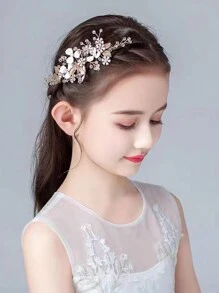 1pc Sweet & Elegant Hairband With Rhinestone, Pearl & Flower Decor For Teen Girls - Gold - View 5