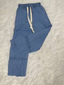 LA PRINCESA Oversize Baggy Jeans Drawstring Waist Thin Fabric Wide Leg Pants - 藍色 - 查看 1