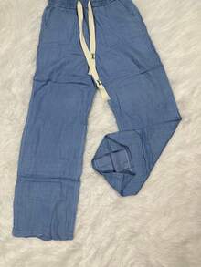 LA PRINCESA Oversize Baggy Jeans Drawstring Waist Thin Fabric Wide Leg Pants - 藍色 - 查看 3
