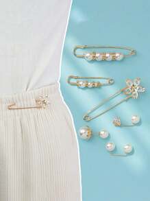 10pcs Women's Anti-Slip Brooch Waist Buckle Adjust Skirt Waist Tightness, Fixed Clothing Neckline Corsage Decorative Buckle Excludes The Card. - White - View 68