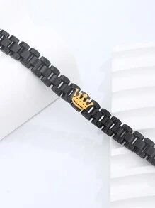 1pc Simple Stainless Steel Crown Bracelet - Black - View 4