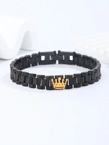 1pc Simple Stainless Steel Crown Bracelet - Black - View 2
