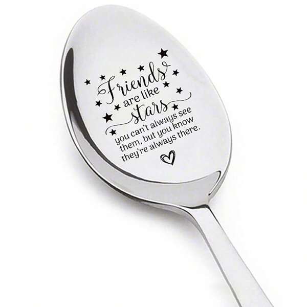 1pc 7.51x1.1inch Stainless Steel Engraved Spoon Teaspoon Gift For Friends, Tableware Coffee Dessert Spoon Kitchen Supply Christmas Gift,School Supplies