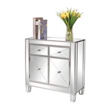 28in Bedside Table With Mirror Surface 2 Drawers 2 Doors Silver