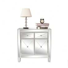 28in Bedside Table With Mirror Surface 2 Drawers 2 Doors Silver