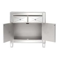 28in Bedside Table With Mirror Surface 2 Drawers 2 Doors Silver