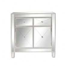 28in Bedside Table With Mirror Surface 2 Drawers 2 Doors Silver