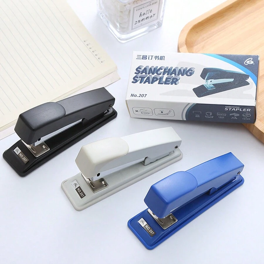帶有防滑底座的桌面辦公釘書機,金屬結構,適用於文具和辦公用品 - 藍色 - 查看 1
