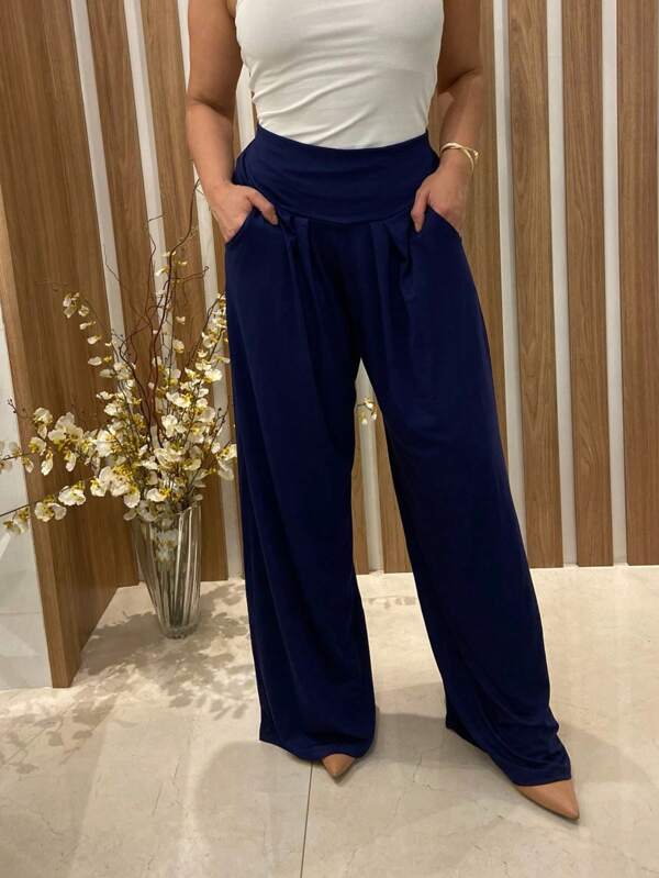 Calça Pantalona Plus Size Com Bolso