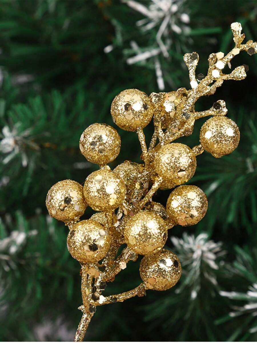 2pcs/4pcs/6pcs Artificial Glitter Plants With Berries, Cute Christmas Tree Decorations, With Trimmed Branches, Suitable For Living Room, Bedroom, Wedding, Party, Home Decor, Tabletop Accents. Christmas Supplies, Home Decor, Tabletop Decor, Indoor & Outdoor Christmas Decorations, Room Decor