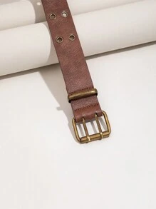 Boho 1pc Women's Punk Belt With Double Row Of Buckles And Holes, Suitable For Daily Use Halloween Summer, School Fall, Autumn, Halloween - Brown - View 3