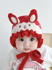 Infant Winter Hat Knitted Velvet Crown Pattern Baby Ear Protection Cap Cute Toddler Princess Cap For Baby Girls 5-24 Months, Head Circumference 40-48cm - Red - View 5