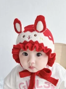 Infant Winter Hat Knitted Velvet Crown Pattern Baby Ear Protection Cap Cute Toddler Princess Cap For Baby Girls 5-24 Months, Head Circumference 40-48cm - Red - View 3