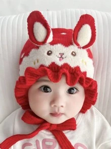 Infant Winter Hat Knitted Velvet Crown Pattern Baby Ear Protection Cap Cute Toddler Princess Cap For Baby Girls 5-24 Months, Head Circumference 40-48cm - Red - View 7