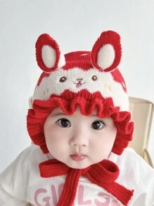 Infant Winter Hat Knitted Velvet Crown Pattern Baby Ear Protection Cap Cute Toddler Princess Cap For Baby Girls 5-24 Months, Head Circumference 40-48cm - Red - View 4