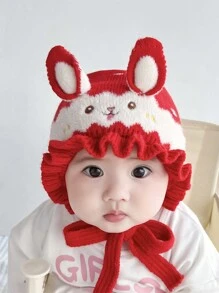 Infant Winter Hat Knitted Velvet Crown Pattern Baby Ear Protection Cap Cute Toddler Princess Cap For Baby Girls 5-24 Months, Head Circumference 40-48cm - Red - View 2