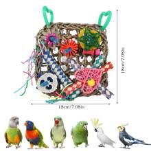鸚鵡玩具文鳥配件,鳥玩具裝飾牆與多種彩色鸚鵡咬咬玩具,編織攀爬吊床墊墊鸚鵡專用 - 彩色 - 查看 2