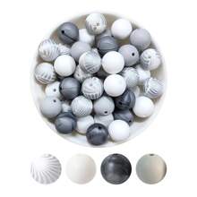 20入組直徑15mm的矽膠珠子套裝,適用於自製串珠首飾,附水轉印豹紋圖案 - 彩色 - 查看 16