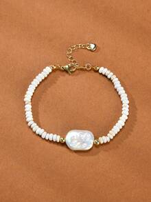 1 pièce Bracelet pour femme avec perle naturelle, cristal naturel, perle de calcul en pierre naturelle, convient pour un port quotidien
