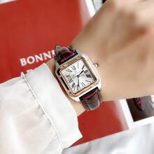 Pablo Raez 1入組優雅女士們方形皮革帶手錶帶玫瑰金色和銀色調不銹鋼殼套,羅馬數字錶盤,嵌入式藍色藍寶石,黑色真皮帶,防水和休閒石英電子錶適用於日常工作和生活 - 黑色 - 查看 3