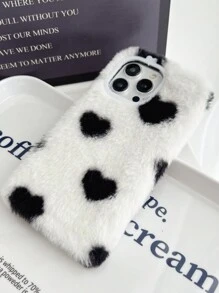 1 件愛心型毛絨單手機殼相容於 Apple、samsung、xiaomi、oppo、vivo、、redmi - 黑與白 - 查看 3