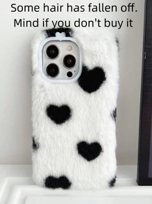 1 件愛心型毛絨單手機殼相容於 Apple、samsung、xiaomi、oppo、vivo、、redmi - 黑與白 - 查看 2