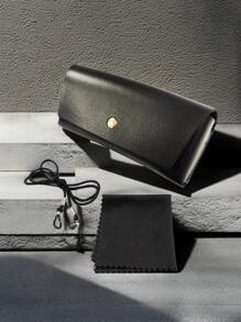 1pc Retro Rivet Small Frame Round Geek Eyeglasses For Men, Suitable For College Style, Vintage Neutral Fashion, Stylish Fashion Glasses For Daily Commute, Made Of Polycarbonate Anti-Stylish Lenses (With Glasses Case & Strap) For Summer Beach Vacation,Outdoor,Travel - 黑色 - 查看 9