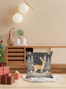 1入組聖誕馴鹿圖案抱枕套(不帶填充物),現代風格亞麻布抱枕套,45cm X 45cm / 17.72'' X 17.72'',單面印花,拉鍊封閉,柔軟舒適,適用於節日裝飾的抱枕套,適合秋季和冬季,新品上市,聖誕節的理想選擇 - 彩色 - 查看 6