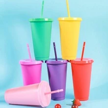 1pc/5pcs/6pcs/10pcs, 710ml/24oz,500ml/16oz Reusable Plastic Cup With Lid And Straw, Reusable Coffee Cup For Hot And Cold Drinks,Suitable For Drinking Water, Milk - Green - View 6