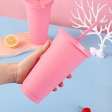 1pc/5pcs/6pcs/10pcs, 710ml/24oz,500ml/16oz Reusable Plastic Cup With Lid And Straw, Reusable Coffee Cup For Hot And Cold Drinks,Suitable For Drinking Water, Milk - Green - View 5